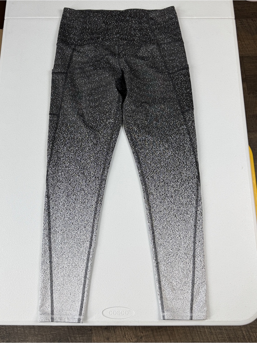 Champion Active Leggings Womens Large L Black White Speckled, Side Pockets